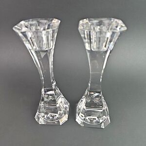 Villeroy & Boch Crystal Candlesticks Clear Candle Holders 6.5 in Tall Pair of 2